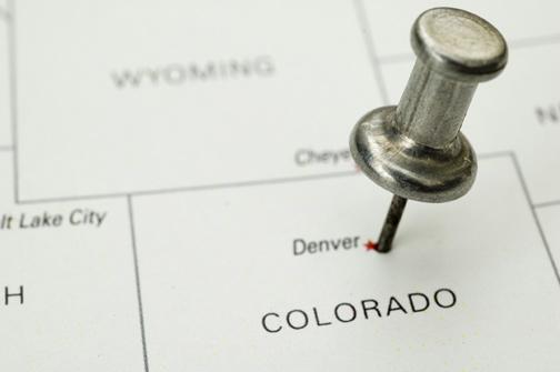 map with a pin on denver colorado