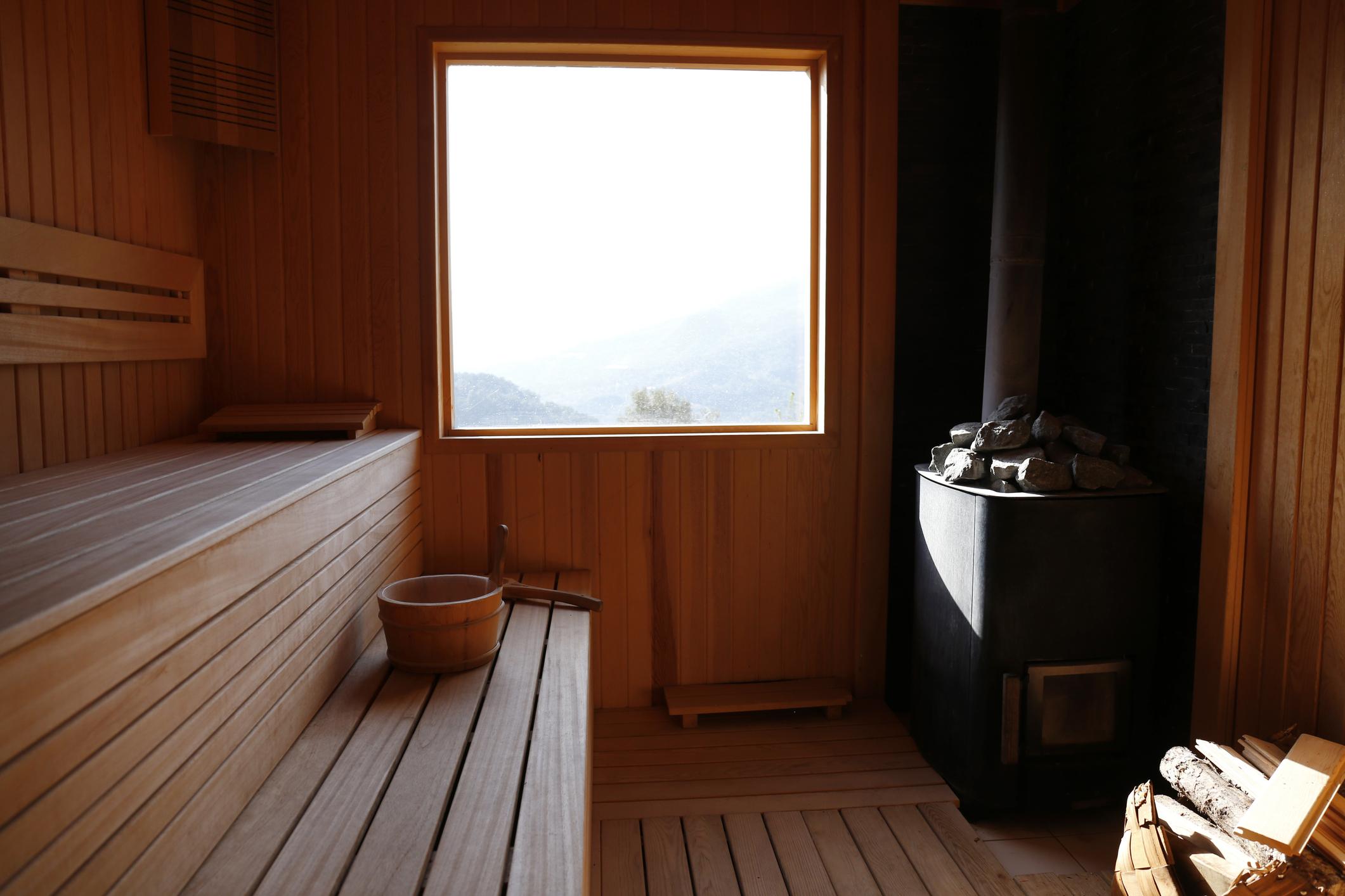sauna with wooden walls