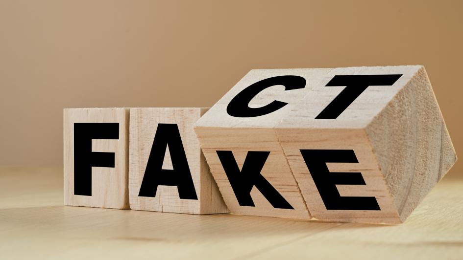 four blocks with letters on them the last two blocks changing the word "Fact" to "Fake"