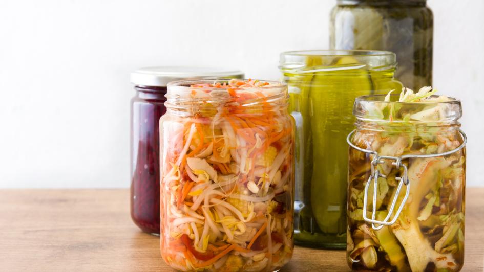 four jars of fermented food